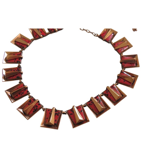 Vintage Matisse Parade Modernist Copper Red Enamel Necklace Up to 17" - Picture 7 of 8